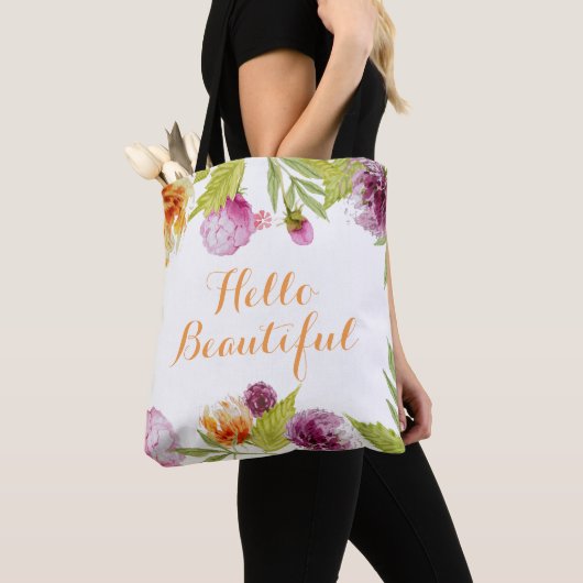 Tote Bag Bonjour Belle aquarelle Jardin Fleurs (De près)