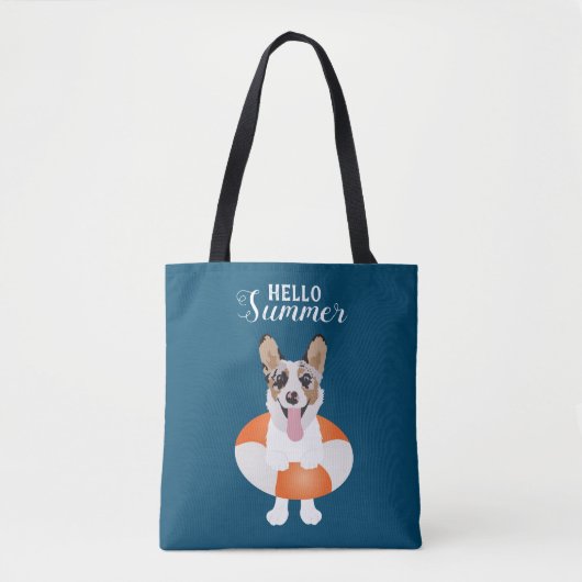 Tote Bag Bonjour Chiens de plage de Corgi été (Devant)