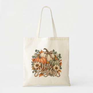 Tote Bag Bonjour Citrouille Fleur Coquette Nœud Citrouille