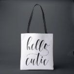 Tote Bag Bonjour Cutie Black Moderne Calligraphie Pois<br><div class="desc">Sac fourre-tout élégant et moderne avec calligraphie moderne et motif pois. Ce sac fourre-tout de motivation sera parfait comme un cadeau. Bonjour mignonne !</div>