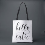 Tote Bag Bonjour Cutie Black Moderne Calligraphie Pois<br><div class="desc">Sac fourre-tout élégant et moderne avec calligraphie moderne et motif pois. Ce sac fourre-tout de motivation sera parfait comme un cadeau. Bonjour mignonne !</div>