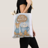 Tote Bag Bonjour l'hiver.Reinder douillet, cacao chaud, pai (De près)