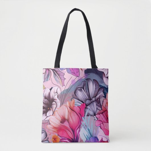Tote Bag Bonjour Spring Happiness Time, Aquarelle rose (Devant)