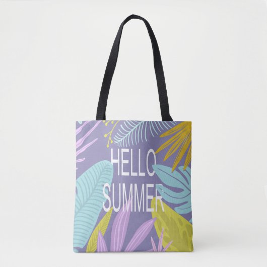 Tote Bag Bonjour Summer Tropical Pastel Feuilles Fourre-tou (Devant)