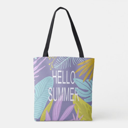 Tote Bag Bonjour Summer Tropical Pastel Feuilles Fourre-tou (Dos)