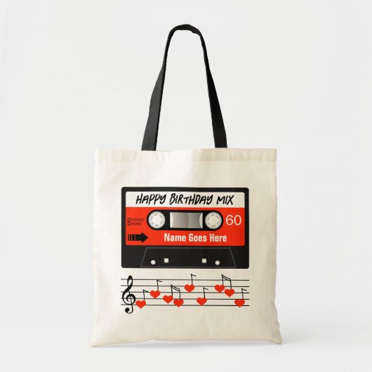 Tote Bag Bonne Anniversaire Mixtape Rouge Cassette Customis (Devant)