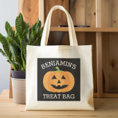 Tote Bag Bonne Halloween avec nom mignon Citrouille traitem