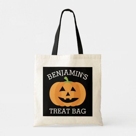 Tote Bag Bonne Halloween avec nom mignon Citrouille traitem (Dos)
