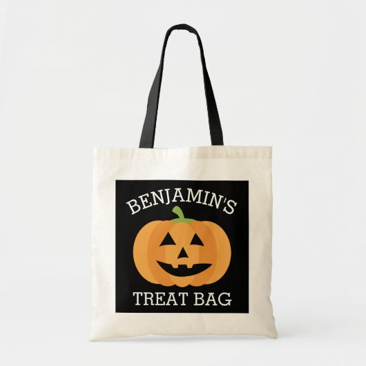 Tote Bag Bonne Halloween avec nom mignon Citrouille traitem (Devant)