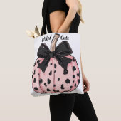 Tote Bag Bonne Halloween Citrouilles et arcs coquette rose (De près)