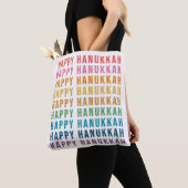 Tote Bag Bonne Hanoukka | Typographie simple des couleurs a (De près)