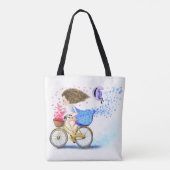 Tote Bag Bonne Jeune Fille Sur Un Vélo - Coeurs D'Amour Rom (Dos)