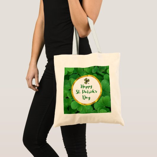 Tote Bag Bonne Saint Patrick avec des Clovers verts (Devant (produit))