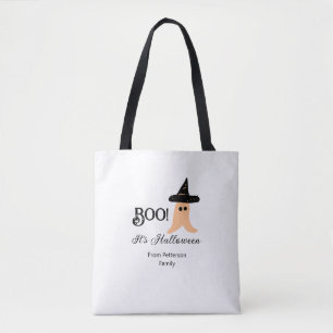Tote Bag Boo c'est Halloween du nom de famille orange fantô