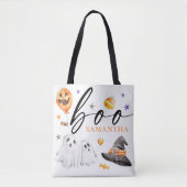 Tote Bag Boo Halloween Aquarelle Trace ou traitement blanc (Devant)