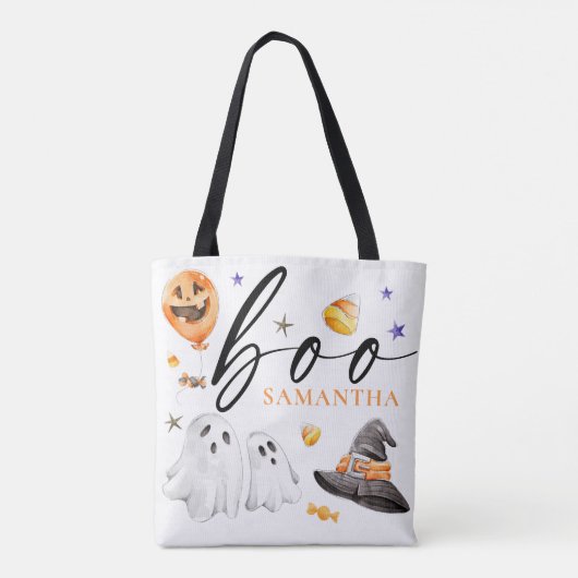 Tote Bag Boo Halloween Aquarelle Trace ou traitement blanc (Dos)