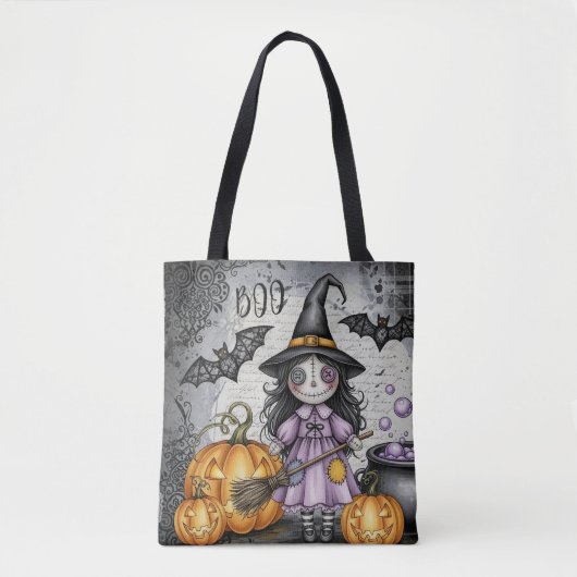 Tote Bag Boo & Sorcière Mignonne et lanternes (Devant)
