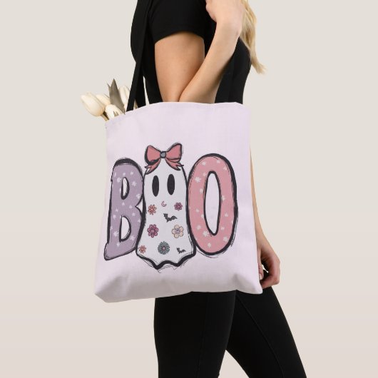 Tote Bag Boo Super Cute Ghost Pastel Pink Halloween (De près)