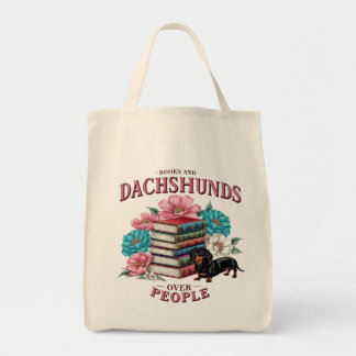 Tote Bag Books and Dachshunds Over People Floral Book Lover