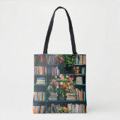 Tote Bag Books and Flowers on Bookshelf (Devant)