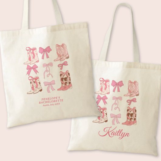 Tote Bag Boots & Bows Pink Cowgirl Coquette Bachelorette