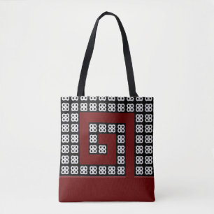 Tote Bag Bordeaux hélicoïdal design abstrait sur fond noir