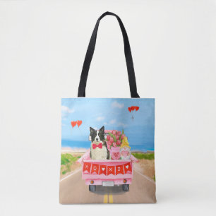Tote Bag Border Collie Chien Saint-Valentin Camion Cœurs
