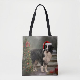 Tote Bag Border Collie dans la neige Noël
