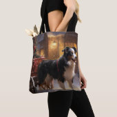 Tote Bag Border Collie Noël Saison Festive (De près)