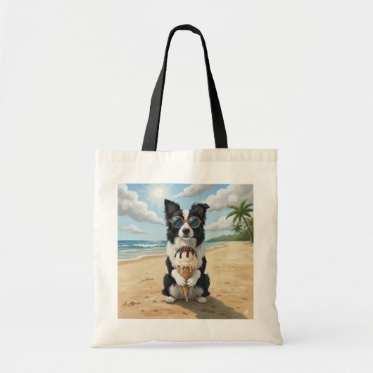 Tote Bag Border Collie tenant un cône de glace (Devant)