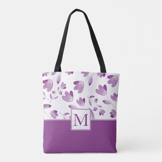 Tote Bag Bords de fleurs d'aquarelle violet (Dos)
