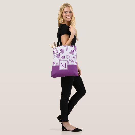 Tote Bag Bords de fleurs d'aquarelle violet (Sur le modèle)