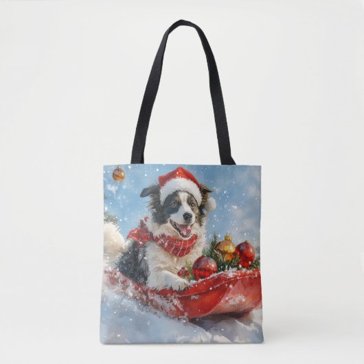 Tote Bag Bordure Collie Chien dans la corniche Laisser neig (Devant)