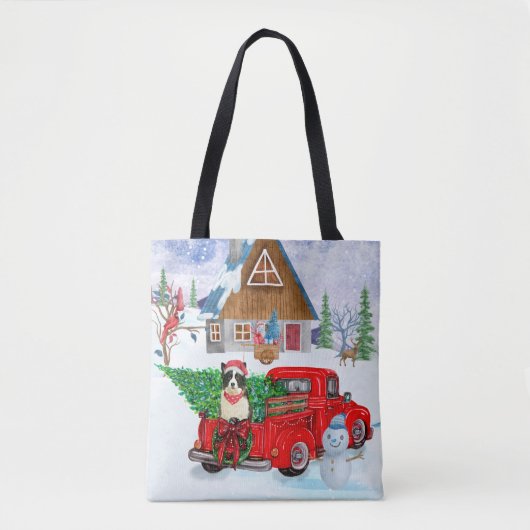Tote Bag Bordure Collie chien dans la livraison de Noël Cam (Devant)