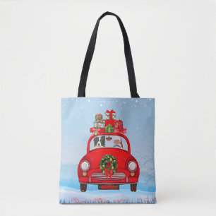 Tote Bag Bordure Collie Chien En Voiture Avec Le Père Noël