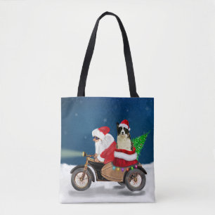 Tote Bag Bordure Collie Chien Noël Père Noël