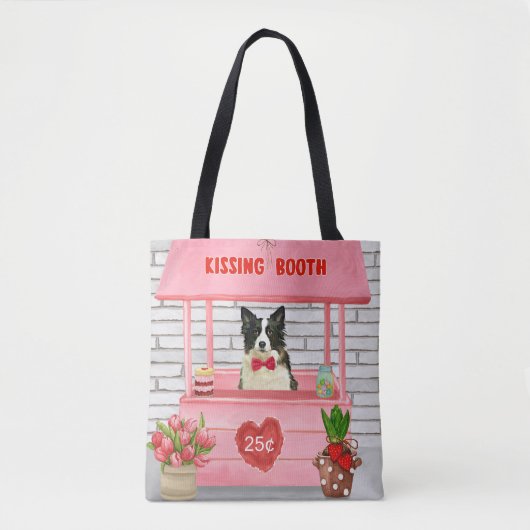 Tote Bag Bordure Collie Chien Saint Valentin Baiser Booth (Devant)