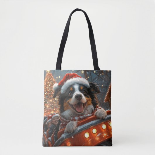 Tote Bag Bordure Collie Dog Roller Dessous de verre Noël (Devant)