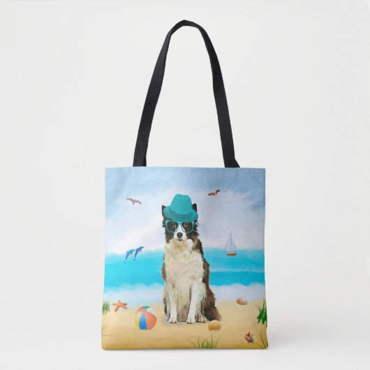 Tote Bag Bordure Collie Dog sur la plage (Devant)