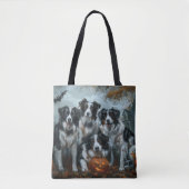 Tote Bag Bordure Collie Halloween nuit Chien ravir (Devant)