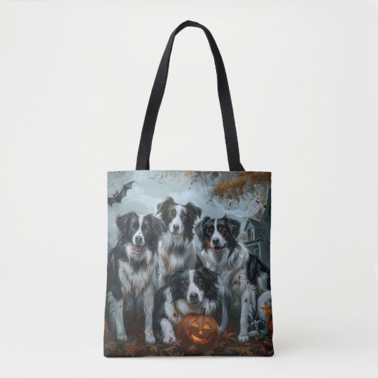 Tote Bag Bordure Collie Halloween nuit Chien ravir (Devant)