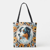 Tote Bag Bordure Collie Jardin fleuri (Dos)
