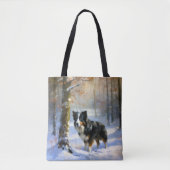 Tote Bag Bordure Collie Laisser neiger Noël (Devant)