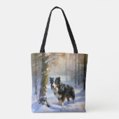 Tote Bag Bordure Collie Laisser neiger Noël (Dos)