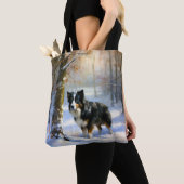 Tote Bag Bordure Collie Laisser neiger Noël (De près)