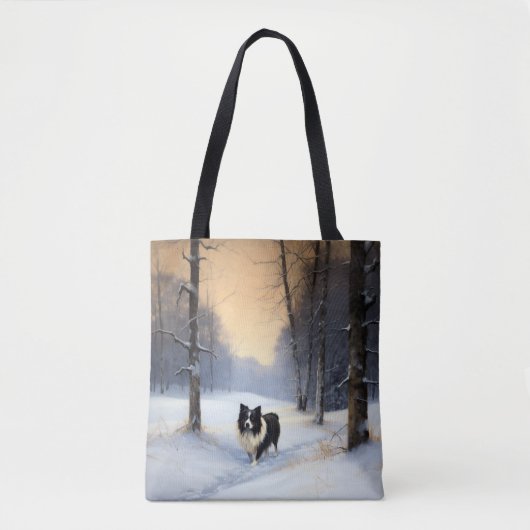 Tote Bag Bordure Collie Laisser neiger Noël (Devant)