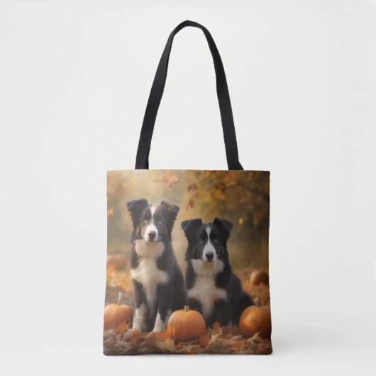 Tote Bag Bordure Collie Puppy Automne Citrouille de plaisir (Devant)