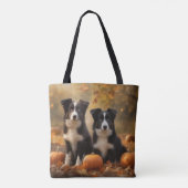 Tote Bag Bordure Collie Puppy Automne Citrouille de plaisir (Dos)