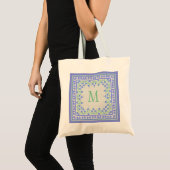 Tote Bag Bordure de Carré floral relativement bleu vert (Devant (produit))