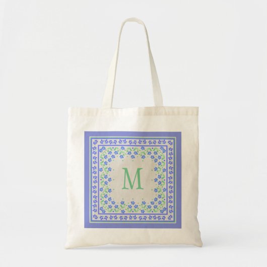 Tote Bag Bordure de Carré floral relativement bleu vert (Devant)